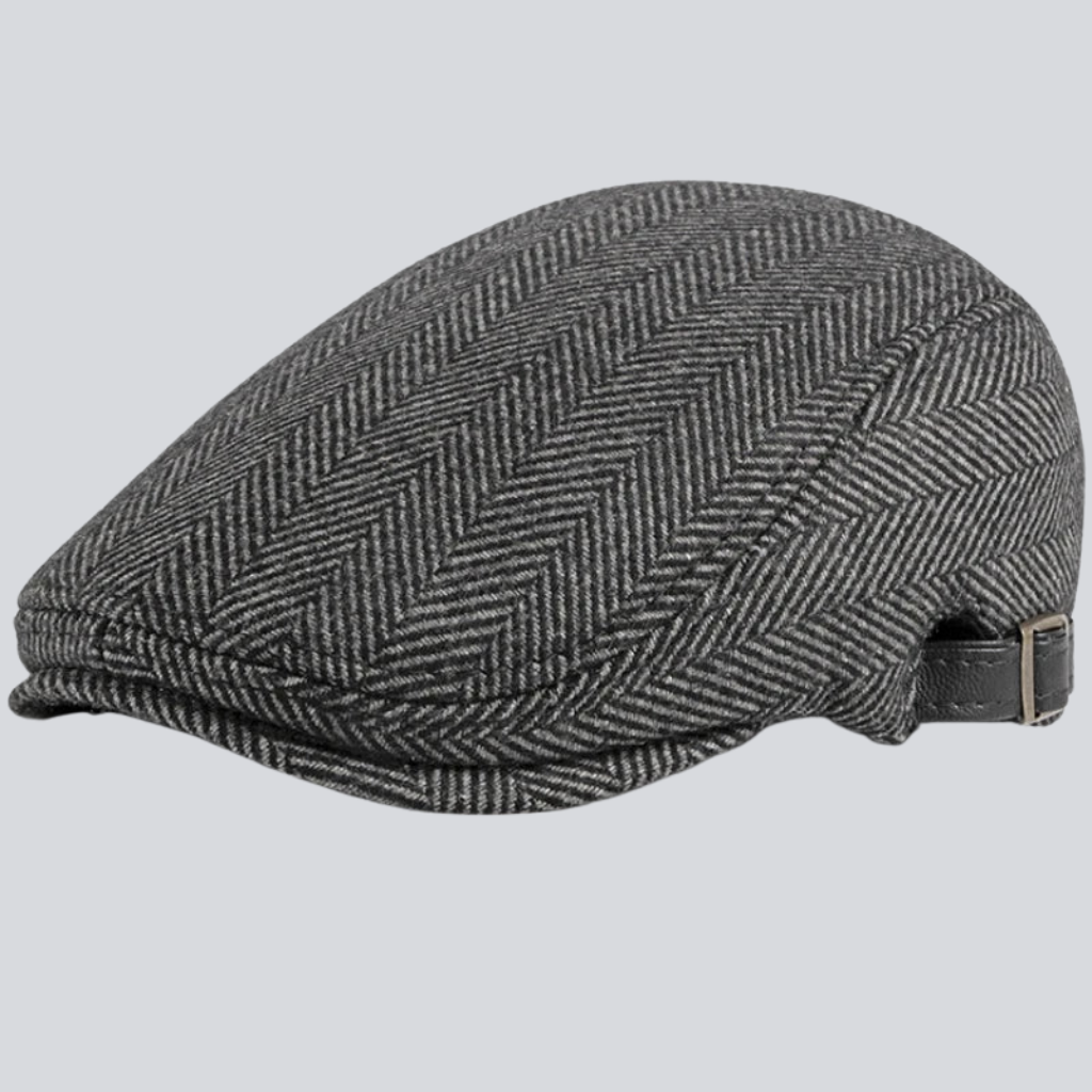 Tom | Wool herringbone flat cap (Dark Gray)