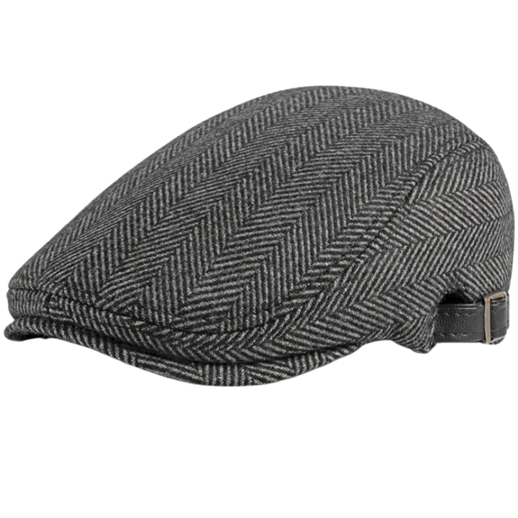 Tom | Wool herringbone flat cap (Dark Gray)